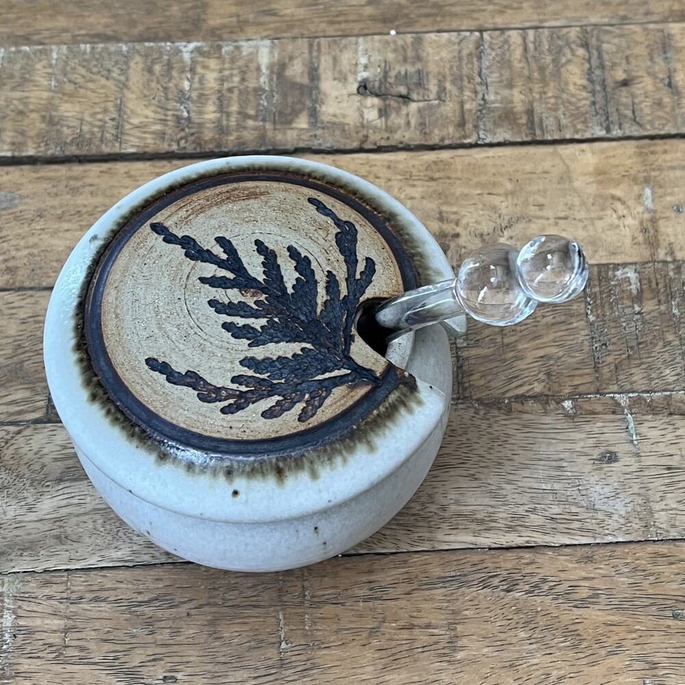 Stoneware Honey Jar with Lid and Dipper Handmade Studio Pottery Unique Design - Picture 2 of 15